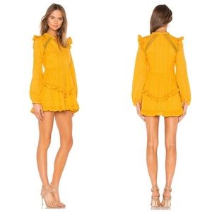 $228 EUC Tularosa Lisa Blouson Sleeve Embroidered Dress Mustard Size Medium